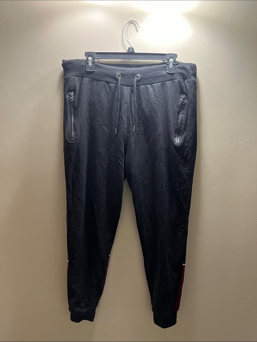 Boohoo Men's Black Joggers with Maroon Side Panels